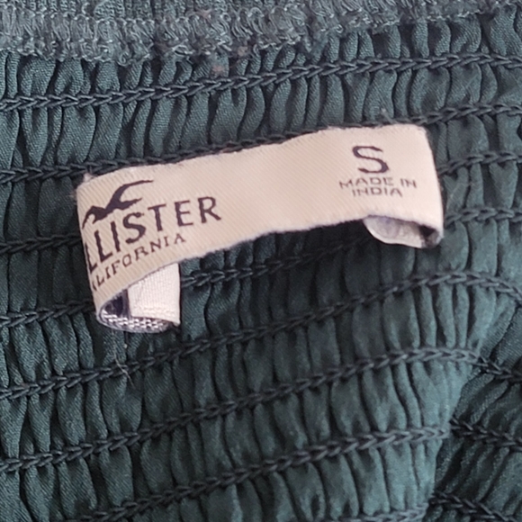 Hollister Jewel Green Ditsy Floral Ruched Long-Sleeve Tie-Front Top S Babydoll - Picture 8 of 9